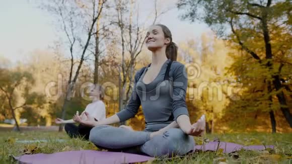 一群年轻女性在公园里做瑜伽运动健康健康生活方式概念视频的预览图