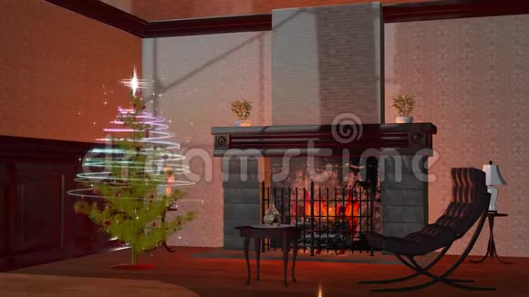 3D绘制照明壁炉和圣诞树视频的预览图