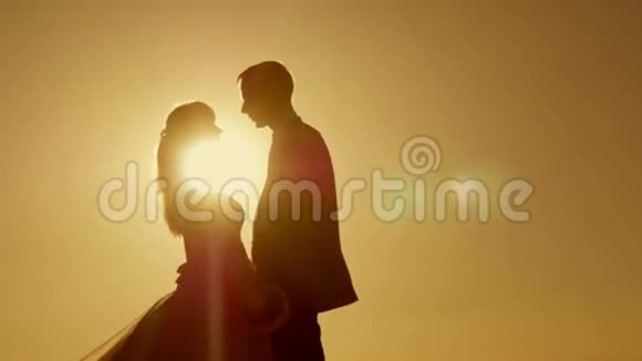 夕阳背景下的情侣接吻剪影视频的预览图