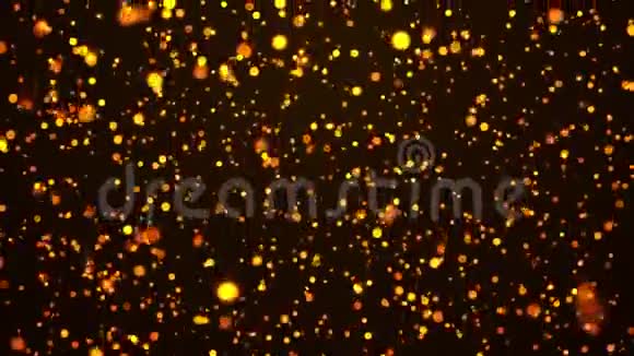 黄色闪亮的金色圆圈黑色背景上无缝循环的雨动画视频的预览图