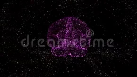 摘要由紫色空间尘埃组成的人脑4k视频背景在黑色背景上旋转视频的预览图