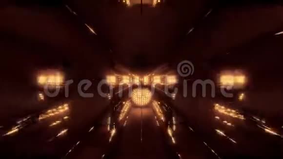 漂亮的金色发光球体反射空间隧道背景三维渲染插图vj循环视频的预览图