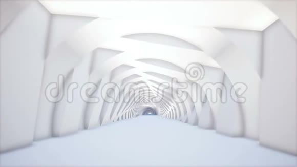 抽象白隧道进行概念设计白色建筑圆形背景太空隧道未来3D门户视频的预览图