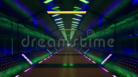 三维霓虹灯隧道用于游戏设计蓝色抽象背景未来主义的现代抽象背景科学技术视频的预览图