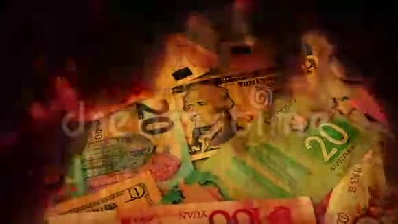 火焰中的国际钞票摘要视频的预览图