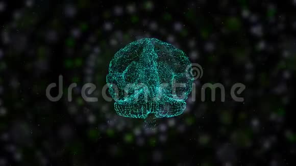 神奇设计的人类大脑漂浮在五颜六色的波克粒子的空间中视频的预览图