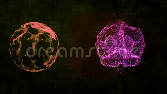 抽象的大脑和神经丛模式行星漂浮在黑暗的背景上作为全球精神护理的象征视频的预览图
