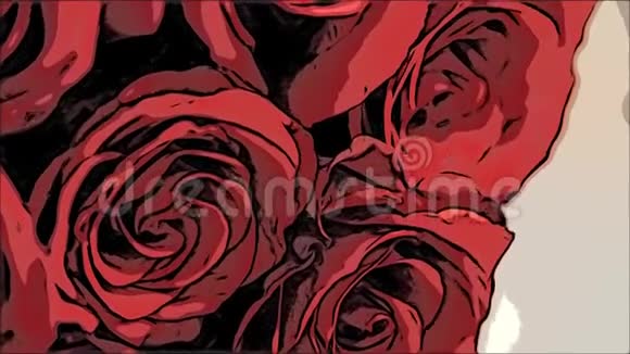 动画剪辑视频的花束大嫩的红玫瑰摄像机在向上移动视频的预览图