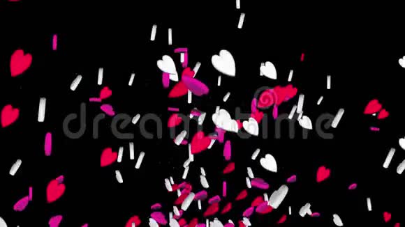 红心在黑色背景上飞舞红白糖果情人节循环动画视频的预览图