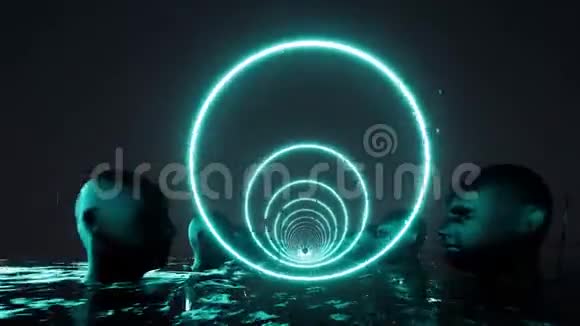 霓虹灯背景上抽象风格的圆形景观游戏背景怪诞的宇宙背景空空视频的预览图