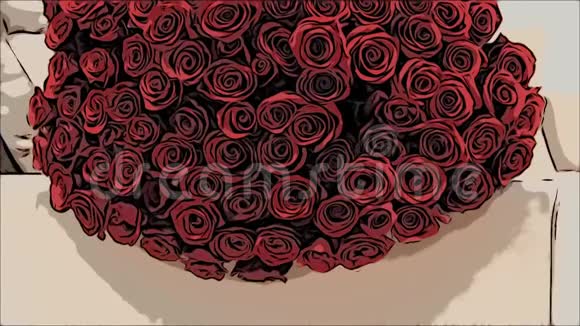 在沙发上摆着一束又大又红的玫瑰花视频的预览图