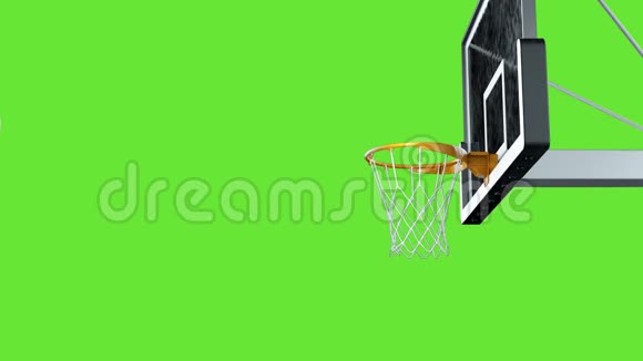 篮球在绿色背景下缓慢地撞击篮筐视频的预览图
