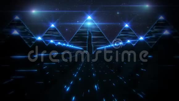 3D蓝色科幻金字塔隧道循环运动背景视频的预览图