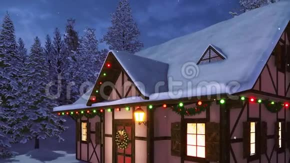 雪夜有圣诞装饰的房子视频的预览图