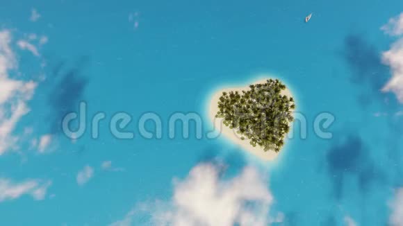 热带岛屿心脏热带放松心脏形状暑假云浮在美丽的热带岛屿上视频的预览图