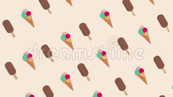 视频动画与移动冰淇淋锥和冰棒在粉红色背景视频的预览图