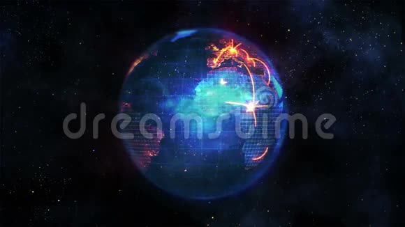 蓝色地球转动与橙色连接视频的预览图