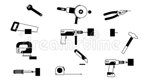 工作工具集黑白图标象形文字视频的预览图