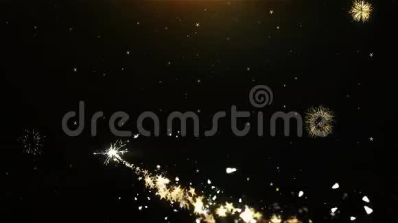 圣诞驯鹿圣诞鹿图标上的烟花显示爆炸粒子视频的预览图