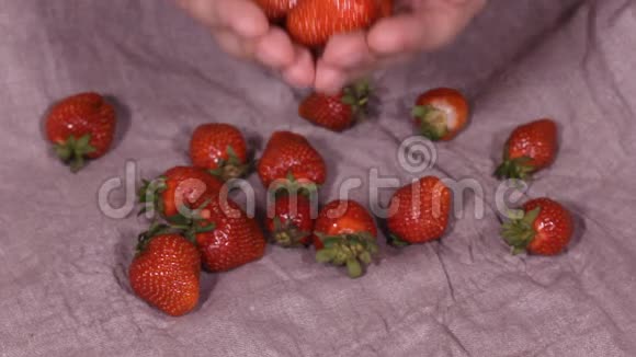 缓慢运动的草莓上滴水的极端特写镜头幻影Flex高清镜头视频的预览图