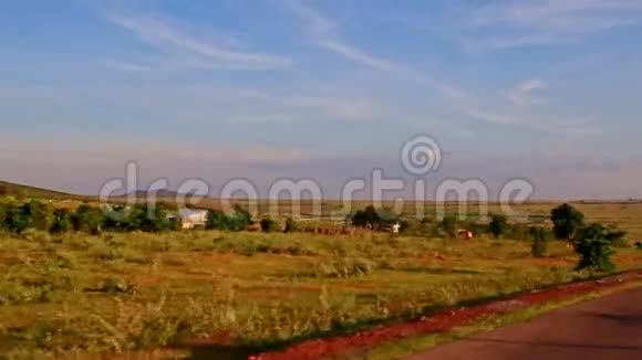 阳光明媚的乡村景观农场珍稀树木映衬天空视频的预览图