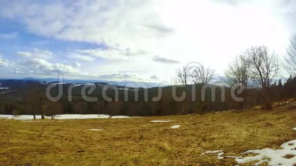 森林山脉的最后一场雪时间流逝4K视频的预览图