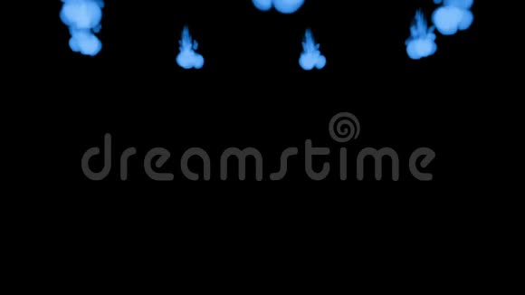 蓝色墨水注入的3D渲染溶解并扩散在黑色背景上的水中以Luma哑光作为通道视频的预览图