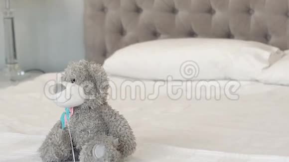 灰色泰迪熊在床上视频的预览图
