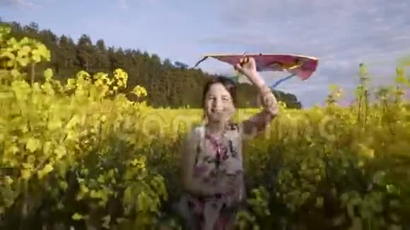 可爱的女孩玩风筝视频的预览图