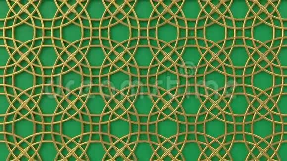 阿拉伯循环几何图案金色和绿色伊斯兰三维主题阿拉伯东方动画背景视频的预览图
