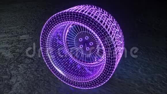 计算机生成的氖轮全息图三维渲染抽象背景虚拟现实发光氖线视频的预览图