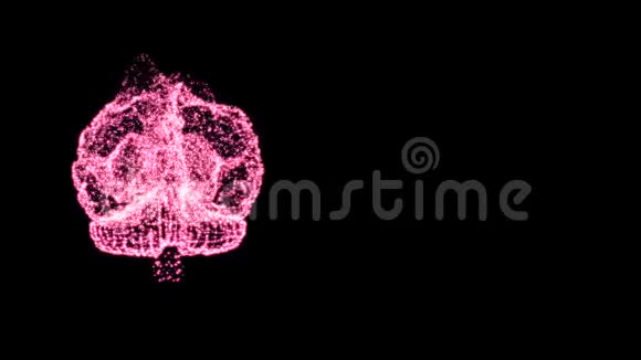 三维明亮的大脑动画和混乱的思想解释闪闪发光的粉红色粒子在空间视频的预览图