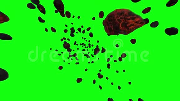 孤立的小行星绿色屏幕上的陨石流星撞击或带有火球石的流星雨视频的预览图