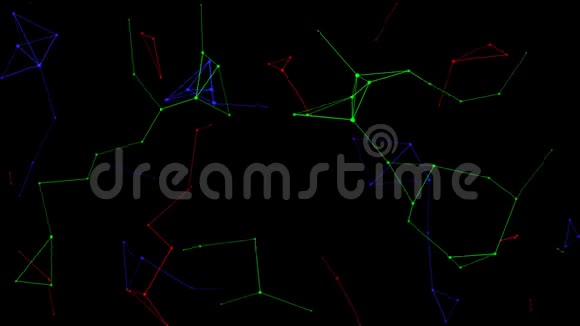 摘要数字技术背景的红绿蓝彩色三维圆球像重力原子移动或动画上的黑色或视频的预览图