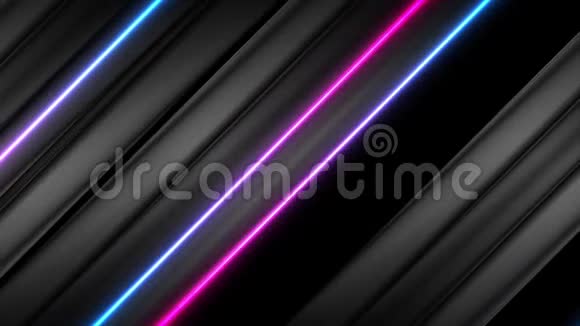 黑色技术平滑条纹抽象视频动画蓝紫色霓虹灯线视频的预览图