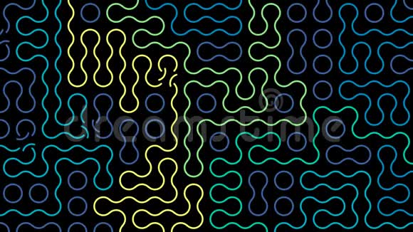 摘要背景与动画的管道旋转动画黄色绿色蓝色管道动画纠缠迷宫管道视频的预览图