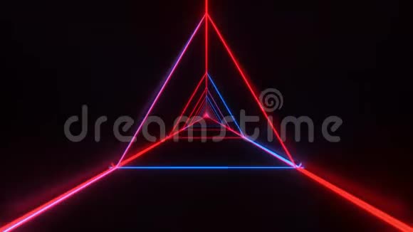 抽象时尚的红色蓝色线框三角形设计与良好的反射背景三维插图无尽循环vj视频的预览图