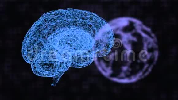 抽象的大脑和神经丛模式行星漂浮在黑暗的背景上作为全球精神护理的象征视频的预览图