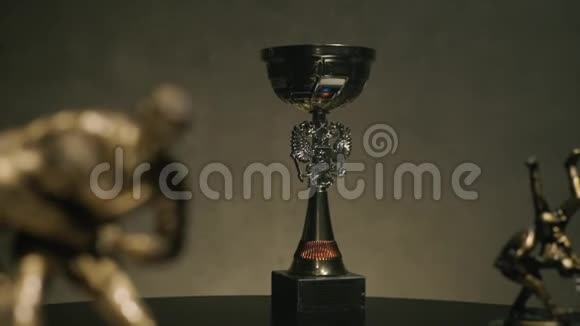 第一名冠军奖杯或银杯的概念以赢得和成功柔道胜利杯视频的预览图