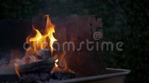 燃烧木材与火焰和火焰在缓慢的运动视频的预览图