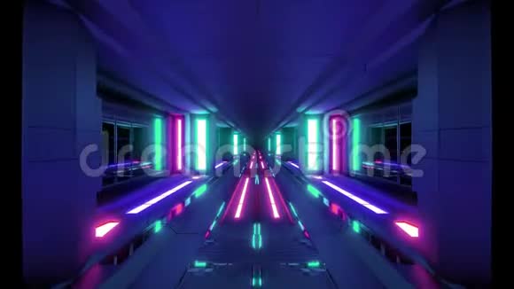 未来感式立体隧道走廊与热元和良好的反射三维插图现场壁纸运动背景俱乐部视频的预览图