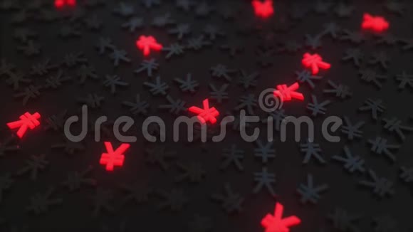 在黑色的欧元符号中闪烁着红色的日元符号概念三维动画视频的预览图