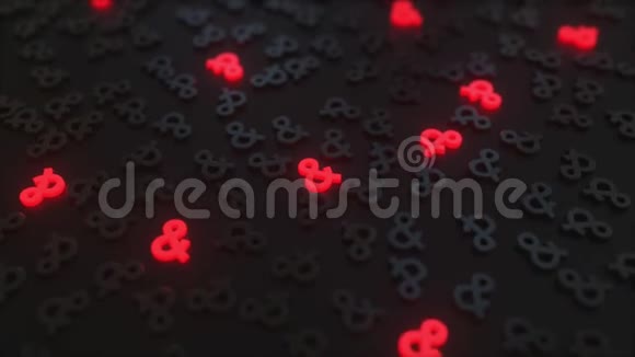 在黑色符号中闪烁着红色的安培和符号概念三维动画视频的预览图
