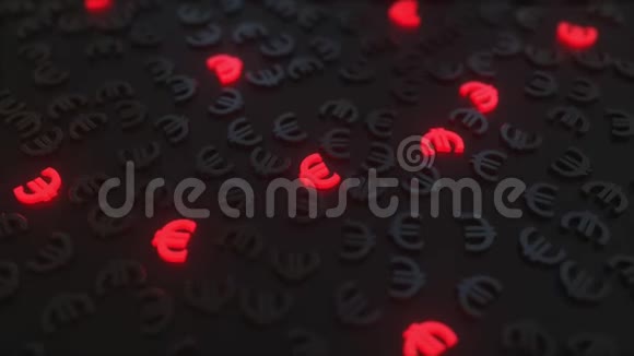 在黑色的欧元符号中闪烁着红色的欧元符号概念三维动画视频的预览图