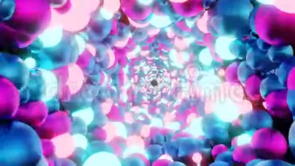 金属和发光霓虹灯球的抽象走廊无缝4K循环视频的预览图