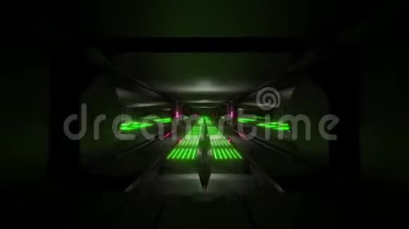 深黑色空间装饰隧道与绿色粉红色发光灯3d插图壁纸背景vj循环无尽视频的预览图