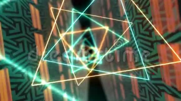 未来派霓虹黄绿三角隧道视频的预览图