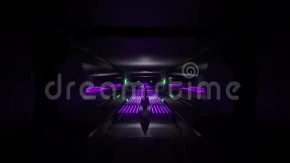 深黑空间暗黑隧道与绿色紫色发光灯3d插图壁纸背景vj循环无尽视频的预览图