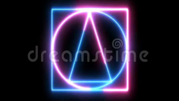 霓虹灯缠绕的形状正方形圆形和三角形视频的预览图