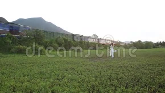 越南人的金发女孩在山谷里与火车相撞视频的预览图